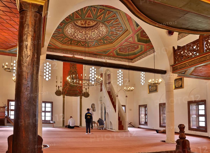 Worshippers pray in the royal mosque in Berat