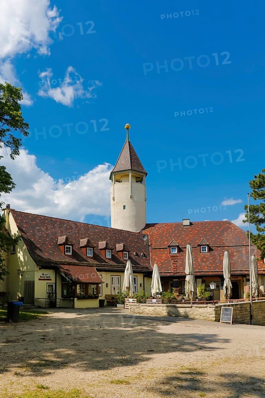 Teck Castle with hiking home of the Swabian Alb Association