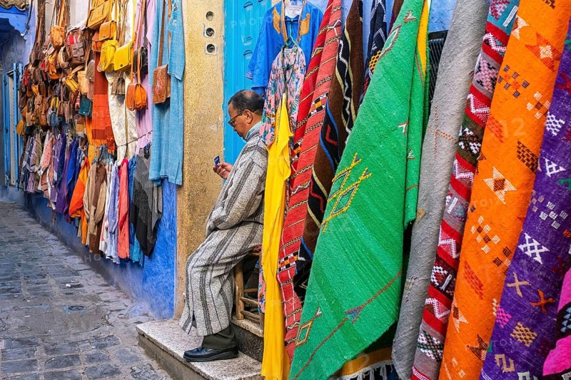 Shops selling colourful Berber rugs