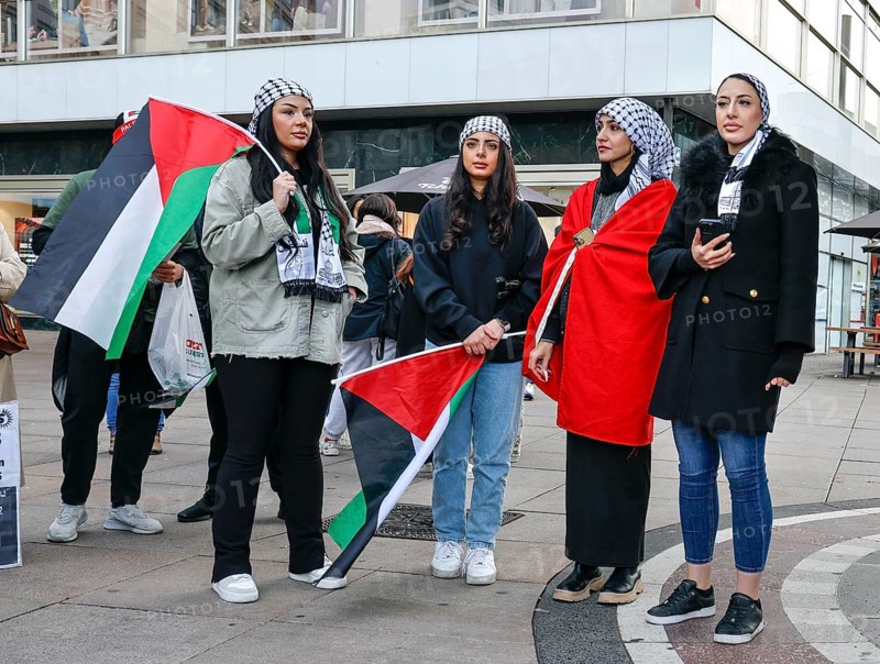Participants in the Freedom for the People of Gaza demonstration gathered at Alexanderplatz to protest against Israel's actions in the Gaza Strip