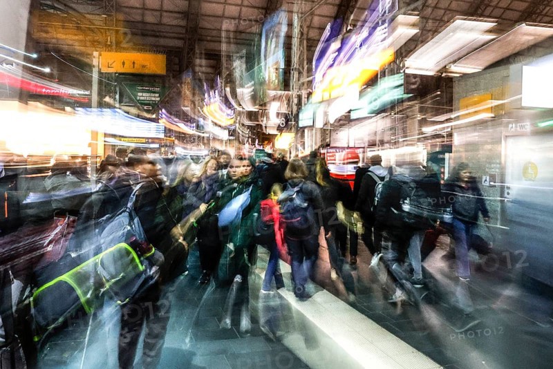 Dense crowds at Frankfurt Central Station. Around half a million people pass through the station halls every day