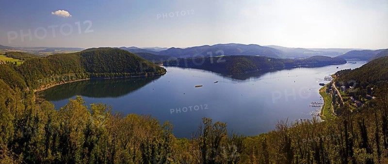 Elevated panoramic view of the Edertalsperre and wide view of the Kellerwald-Edersee National Park