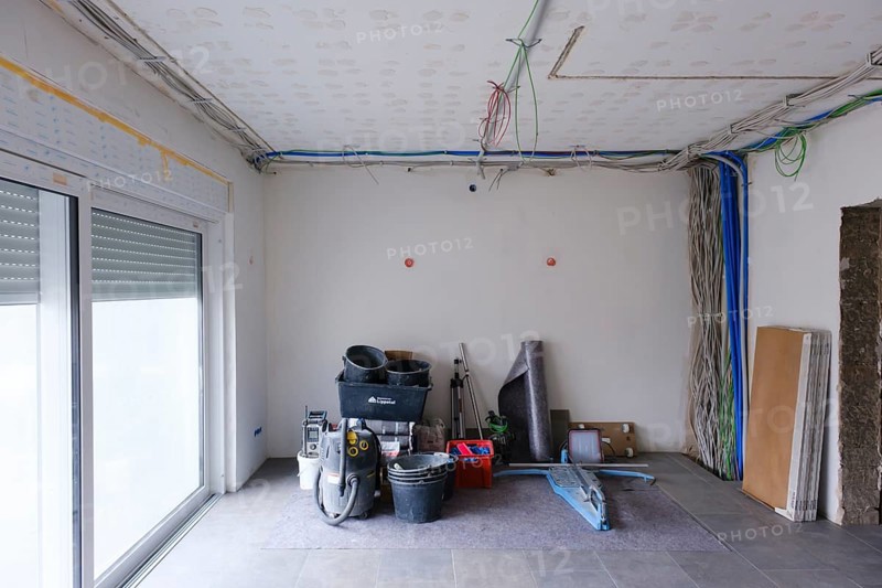 Room with newly laid electrical cables