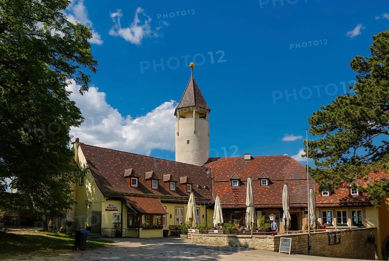 Teck Castle with hiking home of the Swabian Alb Association