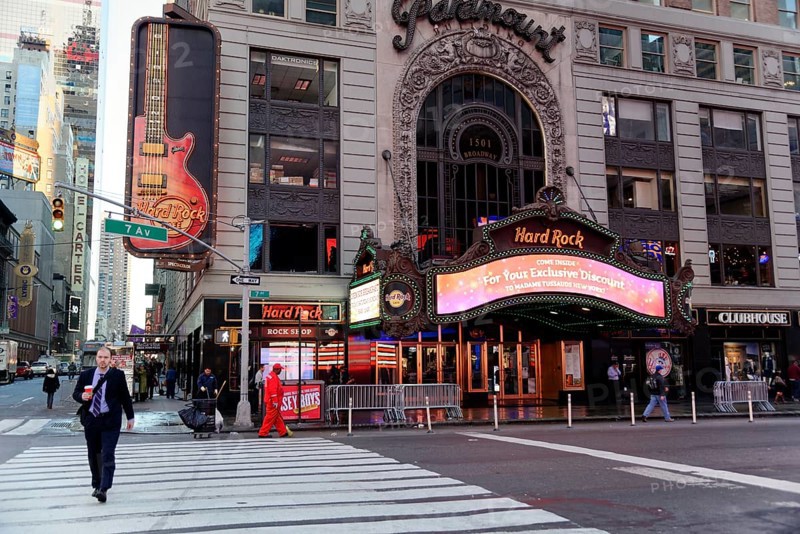 Hard Rock Cafe in Times Square at night