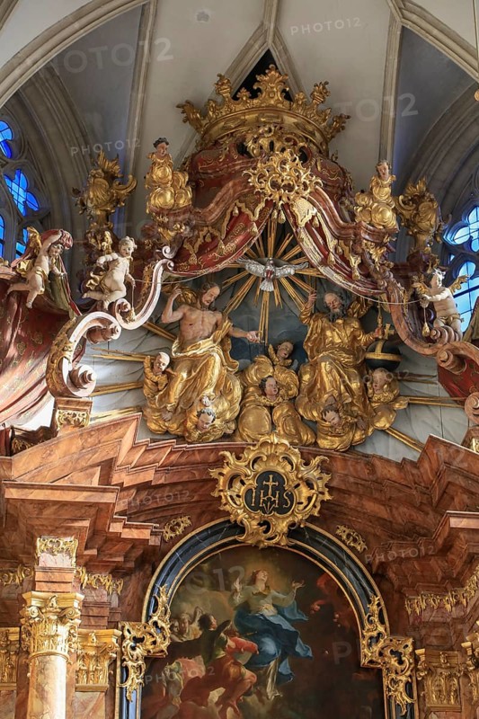 Baroque high altar with high altarpiece Assumption of the Virgin Mary by Martin Johann Schmidt