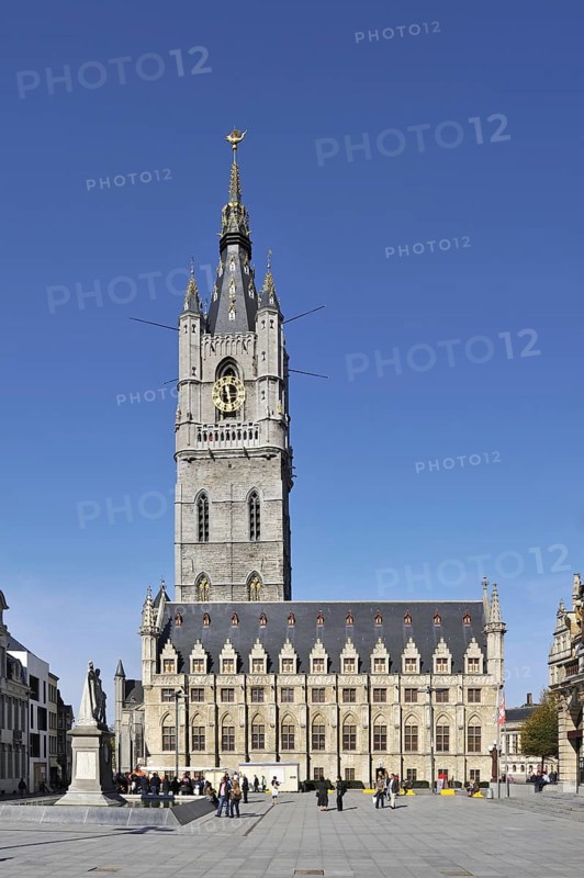 The belfry tower at the Saint Bavo's square