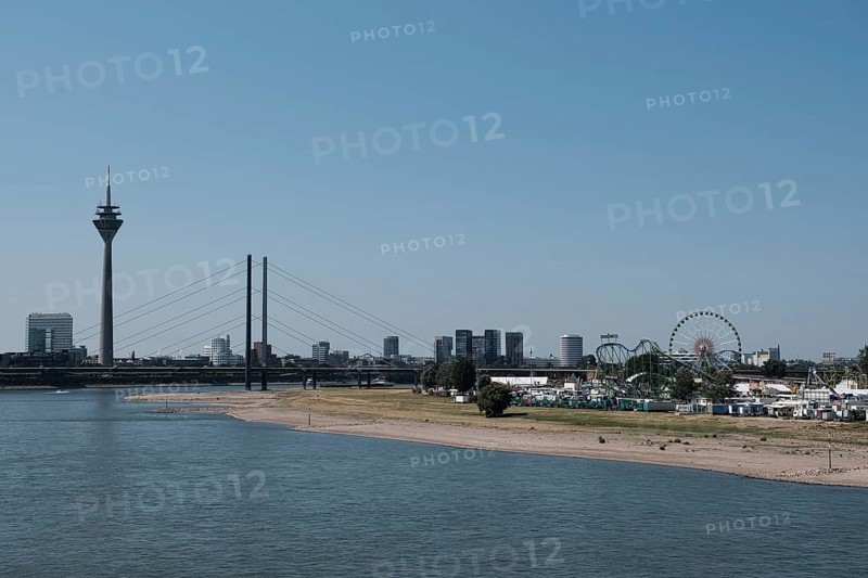 View over the Rhine with television tower and Rhine funfair