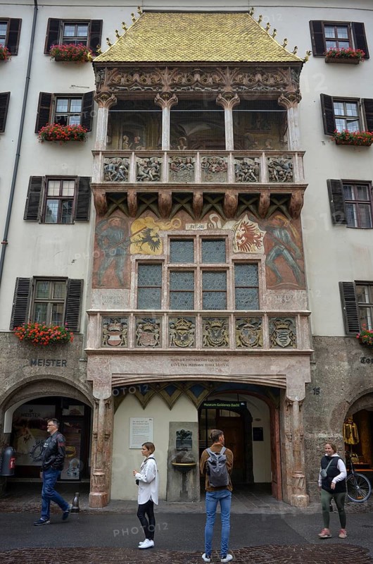 Tourists in front of the Golden Roof in the historic centre of Innsbruck