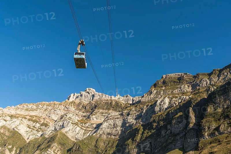 The gondola of the Saentis railway against the backdrop of the Saentis
