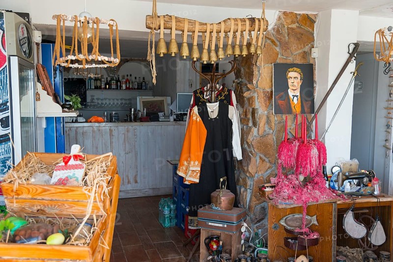 Cosy interior of a shop with souvenirs and traditional clothing