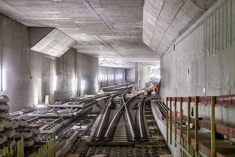 Construction site in the tunnel at the new through station in Stuttgart. A total of 56 kilometres of tunnels have been dug for Deutsche Bahn AG's Stuttgart 21 project and tunnelling has been completed. The tunnels will go online when the new main railway station opens in 2025