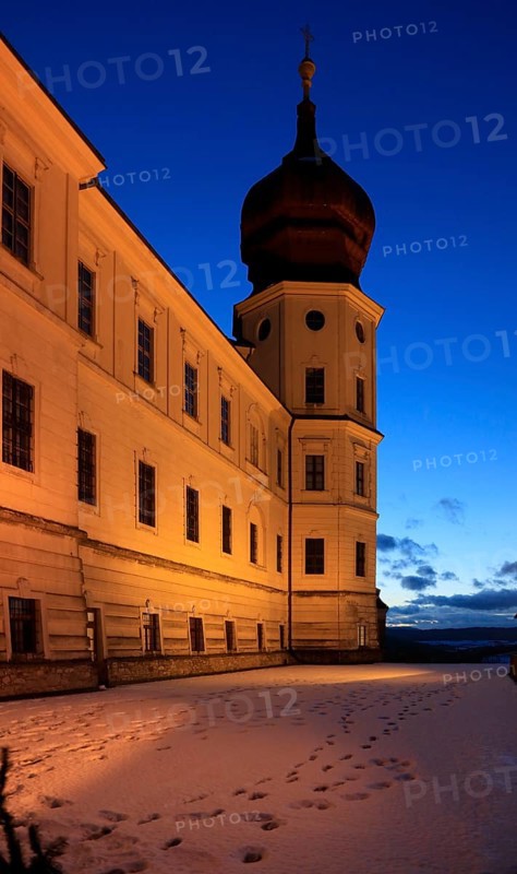 Goettweig Abbey Benedictine monastery in the evening in winter