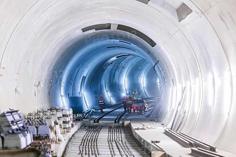 Construction site in the tunnel at the new through station in Stuttgart. A total of 56 kilometres of tunnels have been dug for Deutsche Bahn AG's Stuttgart 21 project and tunnelling has been completed. The tunnels will go online when the new main railway station opens in 2025