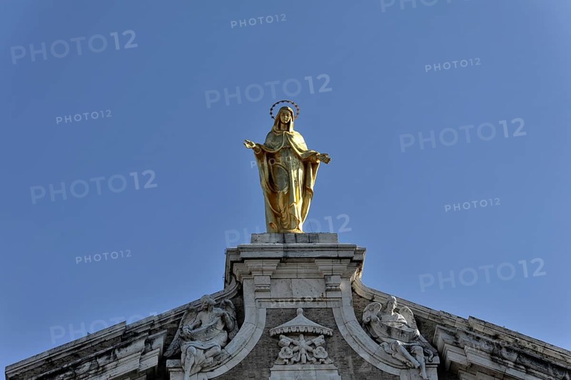Church figure on the roof, Church of Santa Maria degli Angeli, near Assisi, Umbria, Italy, Europe