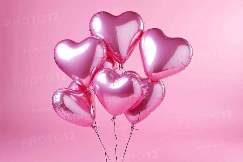 Bunch of glossy pink heart-shaped balloons against a soft pink background, perfect for Valentine's Day, anniversaries, or any romantic occasion, AI generated