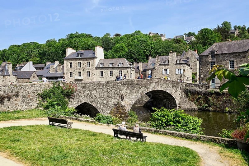 Old town building on the river Rance, Dinan, Cotes d'Armor, Brittany, France, Europe