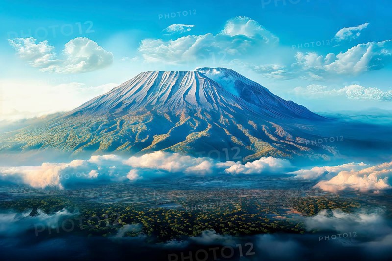 Spectacular aerial view over the Mount Kilimanjaro volcano, Tanzania, AI Generated, AI generated, Africa