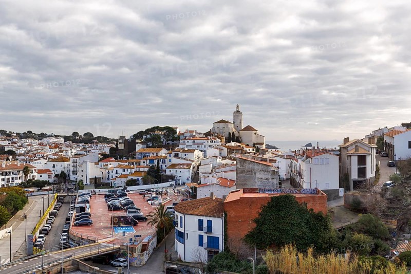 Local view, former fishing village of Cadaques with landmark, white church of Santa Maria, Cadaques, Cap de Creus peninsula, Costa Brava, Spain, Europe