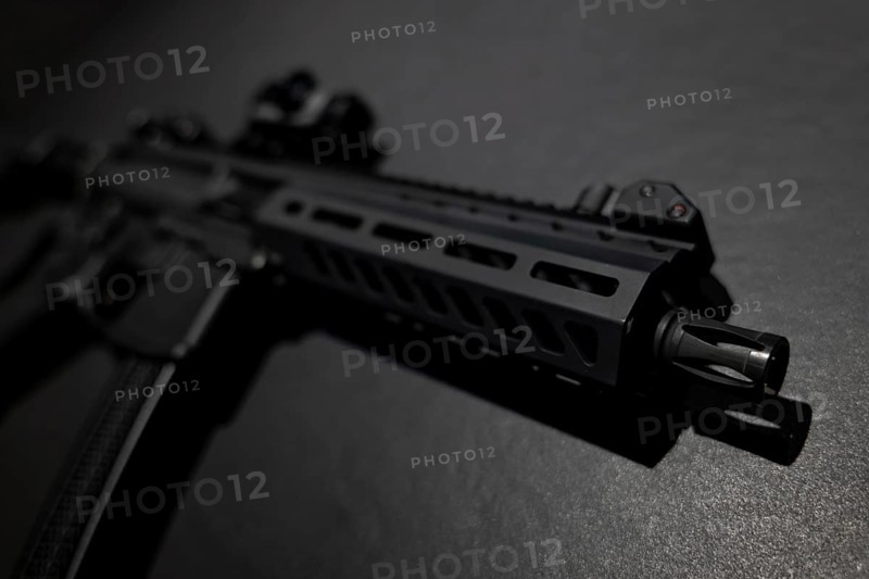 Modern Elegant Assault Rifle on Grey Background in Switzerland