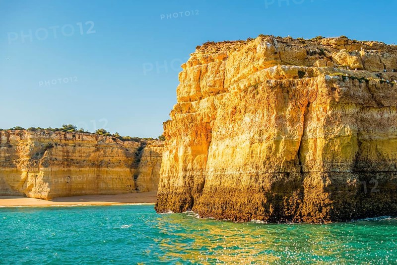 Beautiful limestone Algarve coast with caves and rock formation, Albufeira, south of Portugal