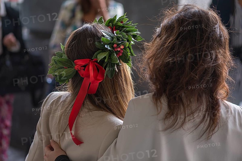Graduate of the University of Genoa with traditional laurel wreath and red ribbon, Genoa, Italy, Europe