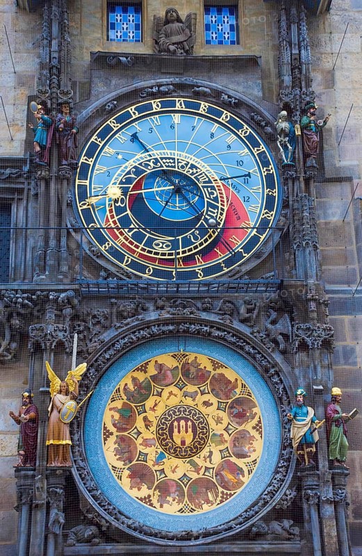 Famous medieval astronomical clock attached to the Old Town Hall Tower. Built in 1410, is the oldest clock in the world still in operation, in Prague, Czech Republic, Europe