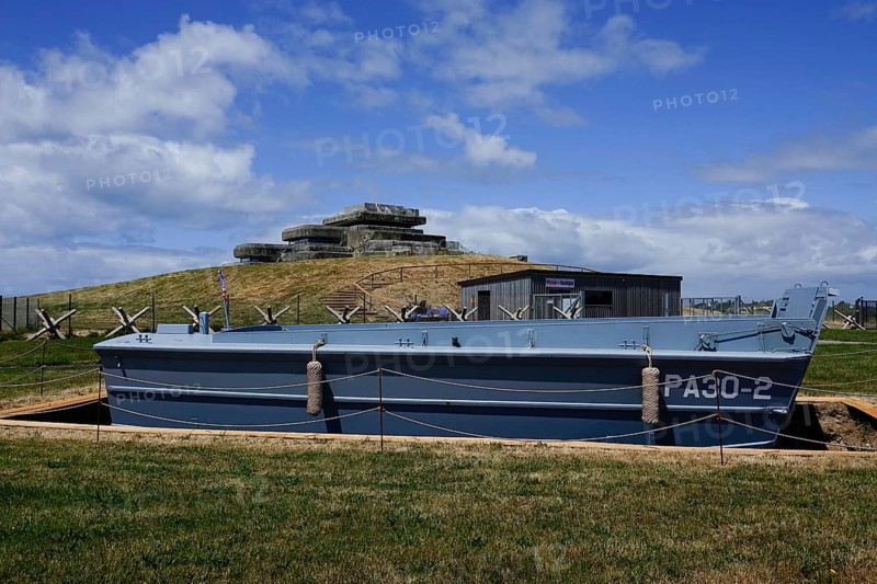 Musee Memoires 39-45, bunker and landing craft from the 2nd World War near the Pointe Saint-Mathieu, Plougonvelin, Finistere department, Brittany region, France, Europe