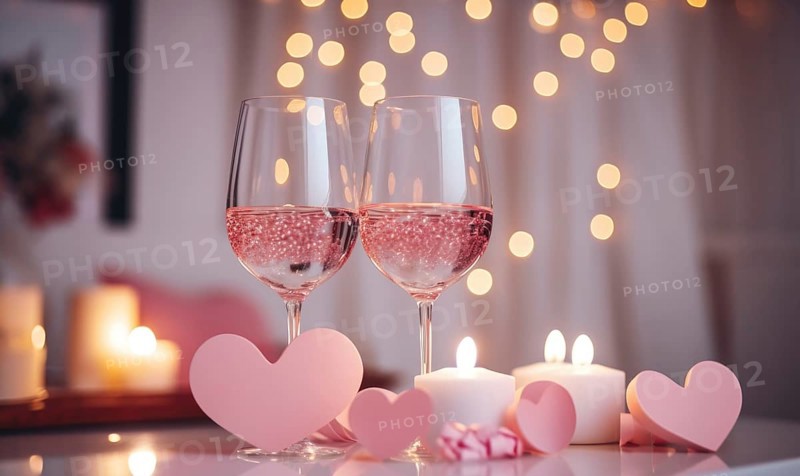 Champagne glasses with sparkling bubbles accompanied by soft candlelight AI generated