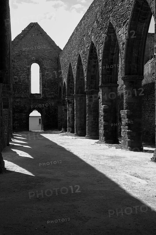 Nave of the ruins of the abbey church of Saint-Mathieu on the Pointe Saint-Mathieu, Plougonvelin, Finistere department, Brittany region, France, Europe