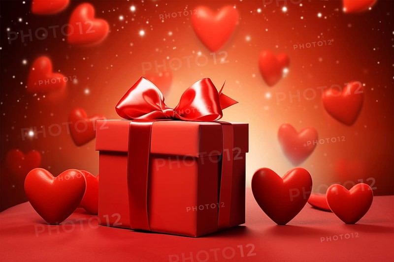 Red gift box adorned with a silky bow, surrounded by radiant hearts illuminating a romantic atmosphere, perfect for Valentine's Day promotions or love-themed events, AI generated