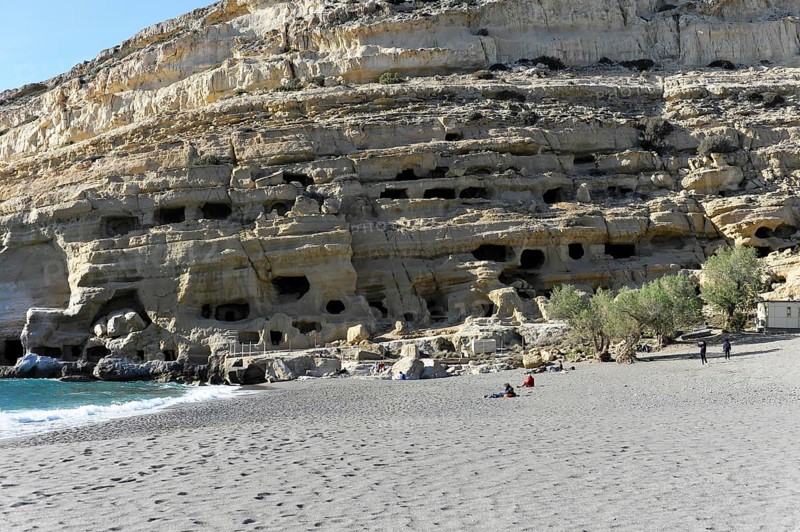 Bay, Matala beach, Matala, Crete, Greece, Europe