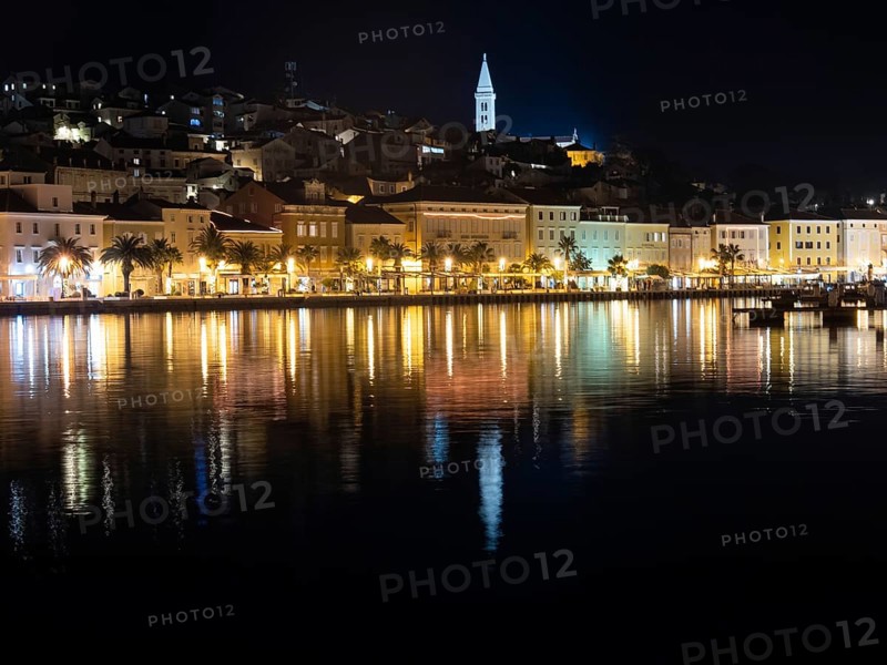 Harbour of Mali Losinj, night shot, island of Losinj, Kvarner Gulf Bay, Adriatic Sea, Croatia, Europe
