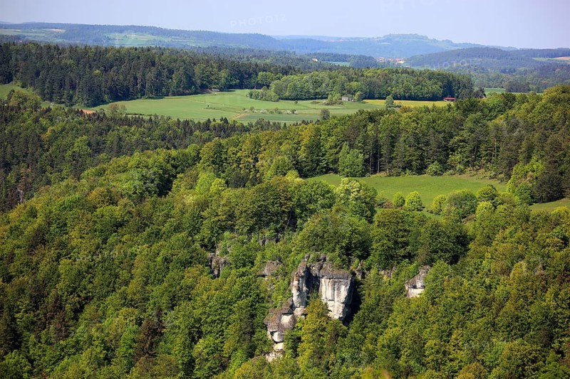 Landscape in Franconian Switzerland near Goessweinstein, district of Forchheim, Upper Franconia, Bavaria, Germany, Europe