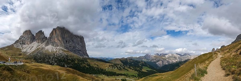 Panorama, Sassolungo Group, Pass summit, Passo Sella, Dolomites, South Tyrol, Italy, Europe