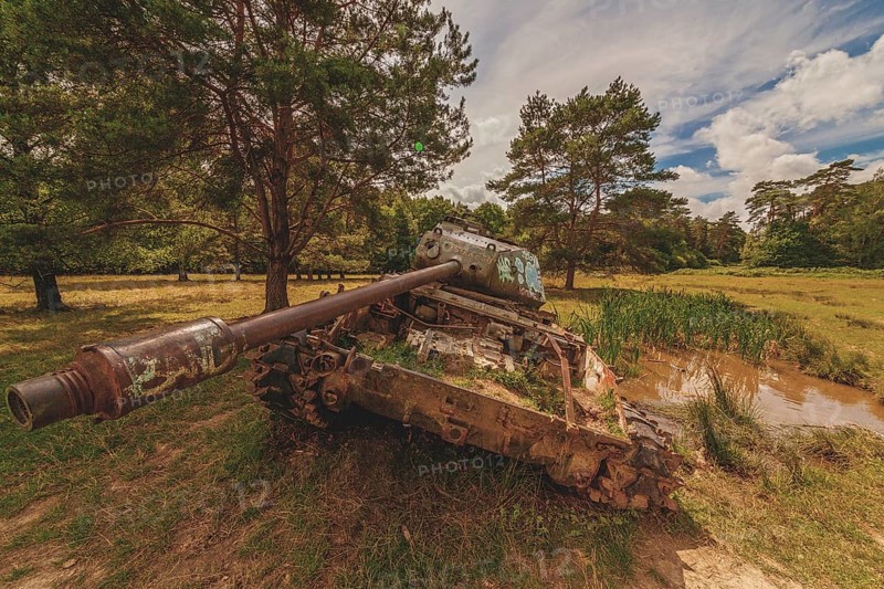 Abandoned tank in the forest rusting away in daylight, M41 Bulldog, Lost Place, Brander Wald, Aachen, North Rhine-Westphalia, Germany, Europe