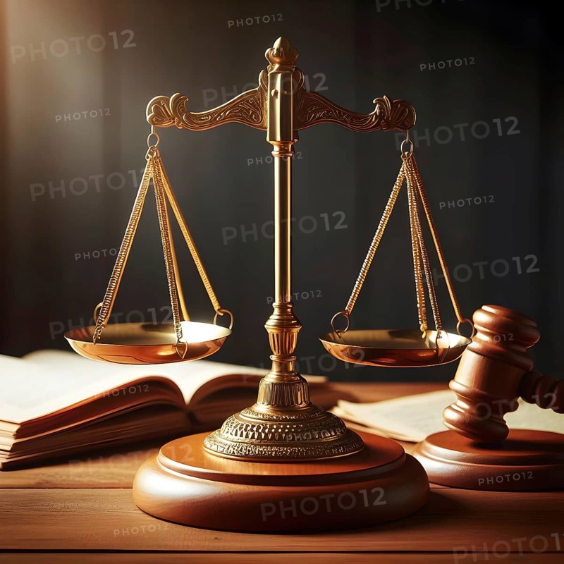 Justice law hammer or gravel and a scale in a courtroom. AI Generated, AI generated