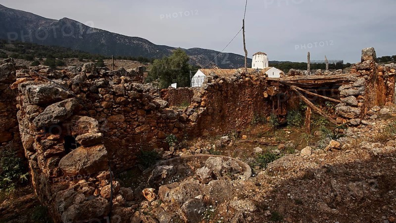 Church of St Michael the Archangel, Cross-domed church, Ruined stone structures, Aradena Gorge, Aradena, Sfakia, Crete, Greece, Europe