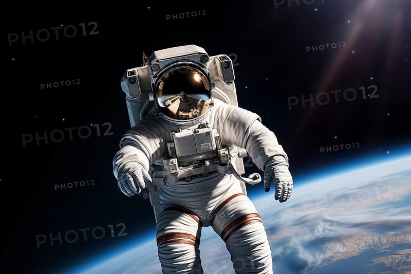 Astronaut Floating Above Earth in Space with extravehicular mobility unit and backpack. Wonder and awe of space exploration and science, AI generated
