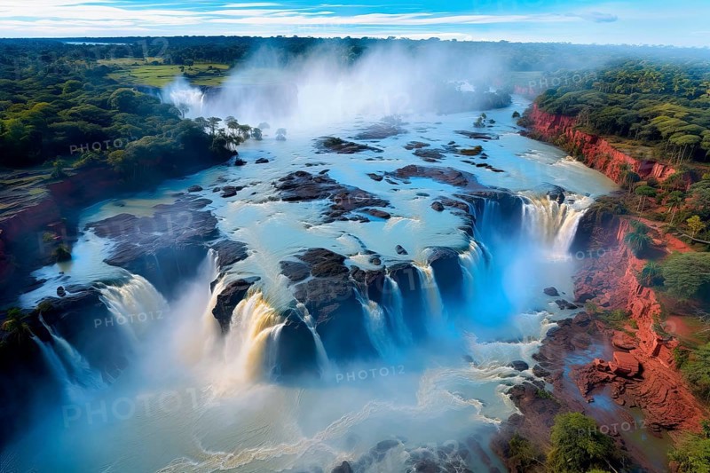 Aerial view over the Iguazu Falls, Argentina, Brazil, AI Generated, AI generated, South America
