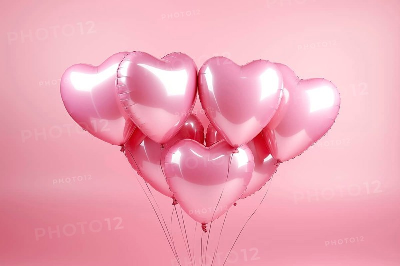 Bunch of glossy pink heart-shaped balloons against a soft pink background, perfect for Valentine's Day, anniversaries, or any romantic occasion, AI generated