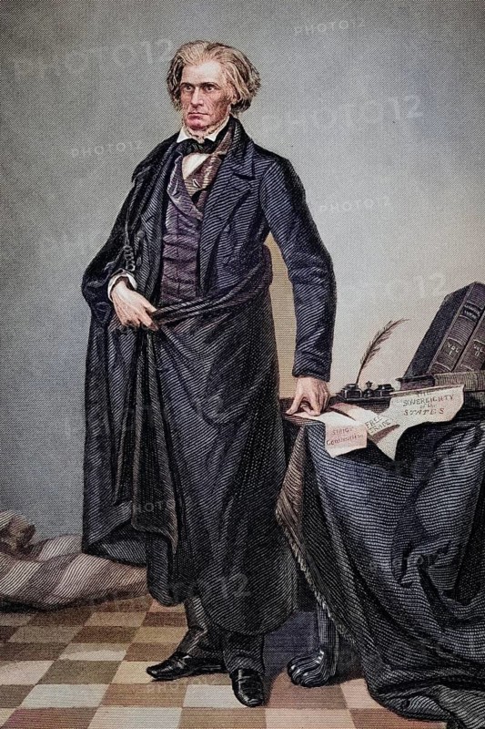 John Caldwell Calhoun (born 18 March 1782 in Calhoun Mills near Abbeville, Abbeville County, South Carolina, died 31 March 1850 in Washington, D.C.) was an American politician, after a painting by Alonzo Chappel (1828-1878), Historical, digitally restored reproduction from a 19th century original