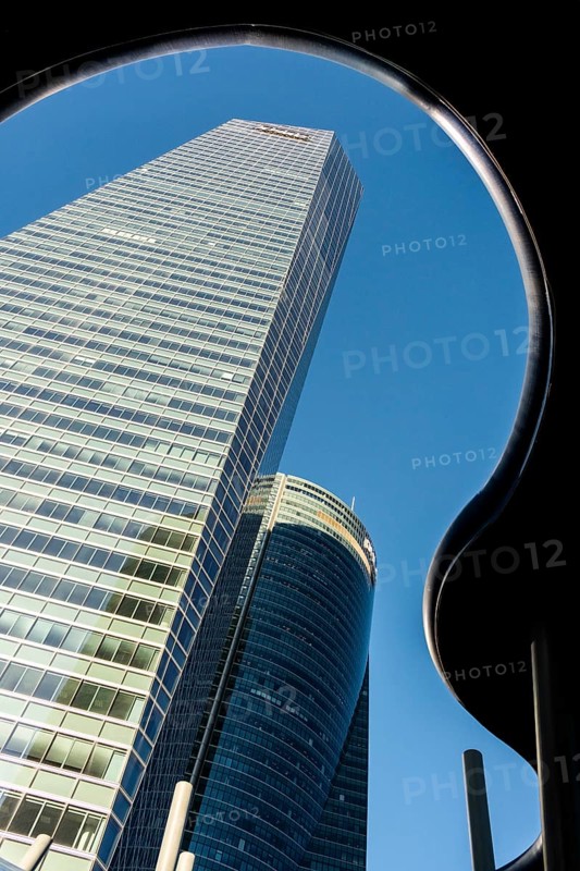 Office towers in the contemporary urban landscape in the Cuatro Torres financial area in the city of Madrid in Spain