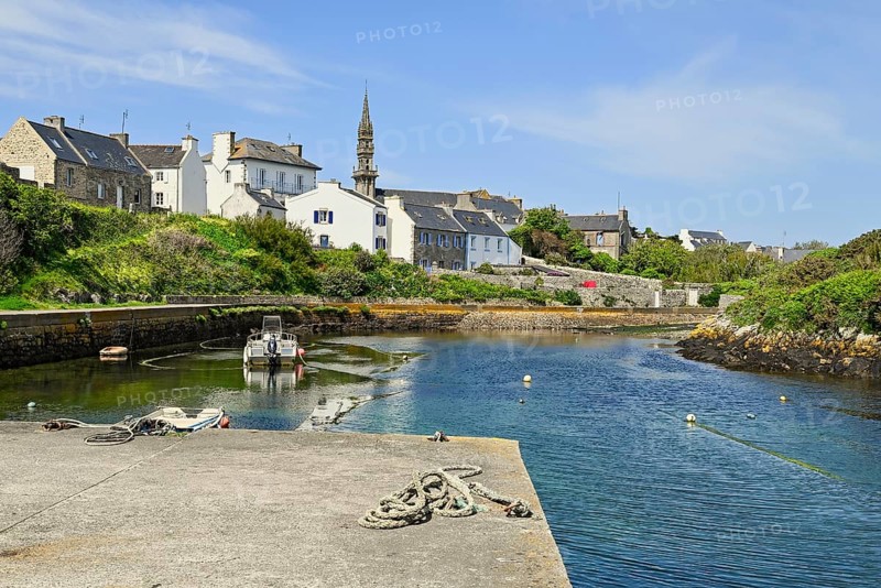 Boats in the small inland harbour of Lampaul, Ouessant Island, Finistere, Brittany, France, Europe