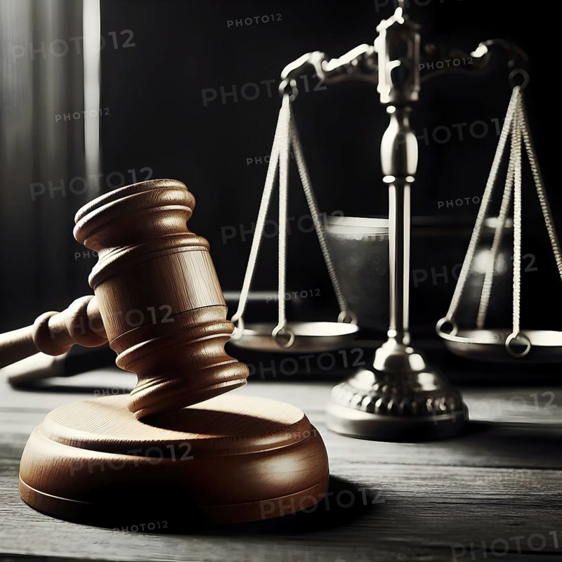Justice law hammer or gravel and a scale in a courtroom. AI Generated, AI generated