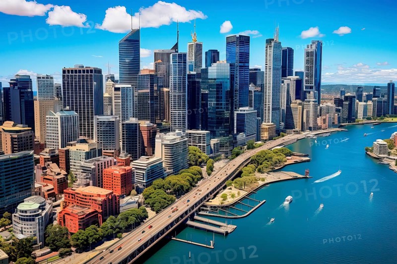 Drone view of Sydney skyline, Australia, AI Generated, AI generated, Oceania