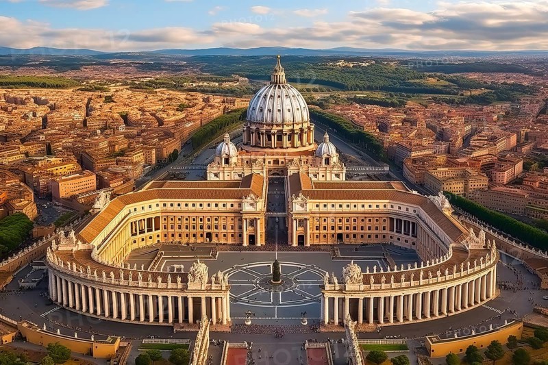Surrealist view of St Peter square and Basilica, Vatican City, Roma, Italy, AI Generated, AI generated, Europe