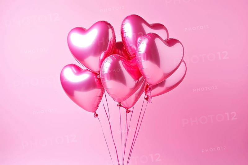 Bunch of glossy pink heart-shaped balloons against a soft pink background, perfect for Valentine's Day, anniversaries, or any romantic occasion, AI generated