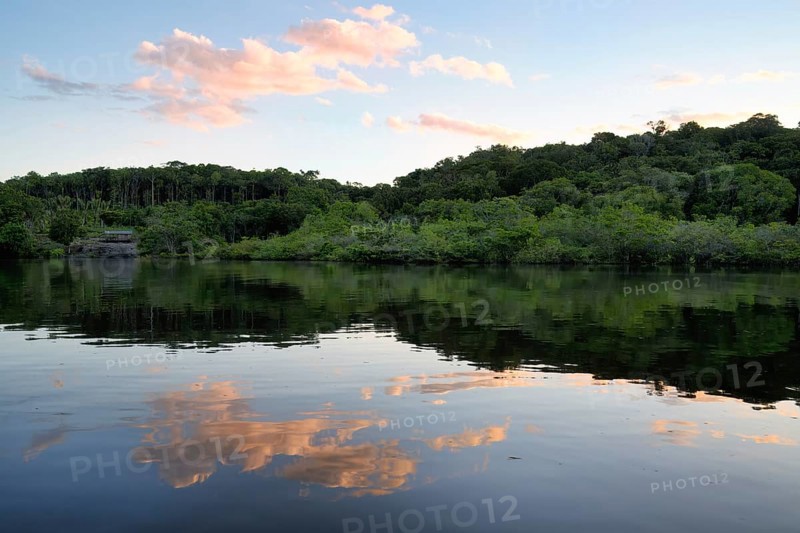 Sunset on the Amana River an Amazon tributary, Amazonas state, Brazil, South America