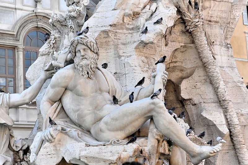 Detail, Moor Fountain, Fontana del Moro, Piazza Navona, Rome, Lazio, ItalyRome, Italy, Europe